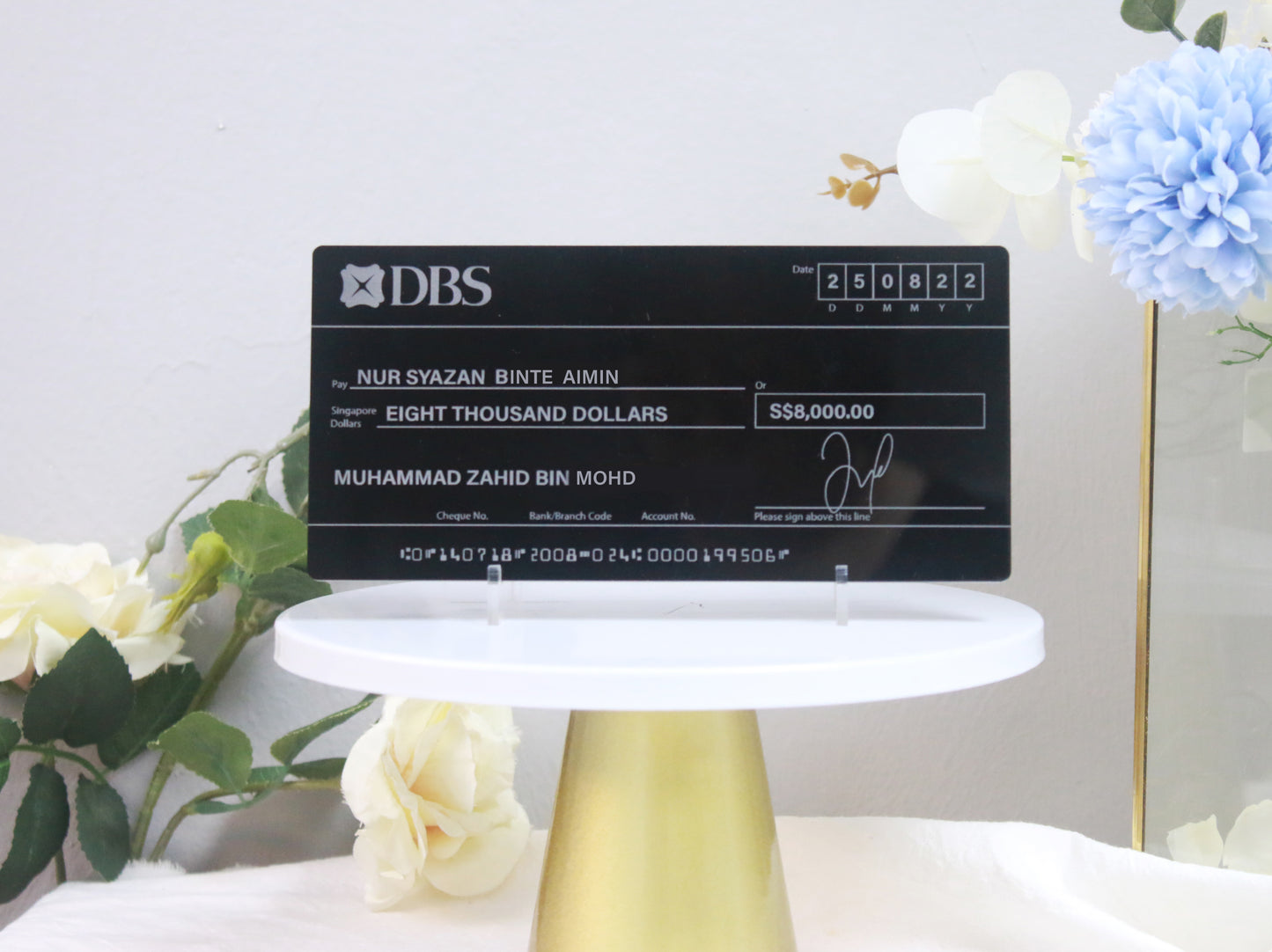 Glossy Black (White Printed Text) Mock up Cheque