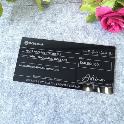 Glossy Black (White Printed Text) Mock up Cheque