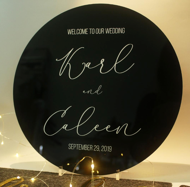Wedding Sign - Round Mirror Acrylic Sign with Print