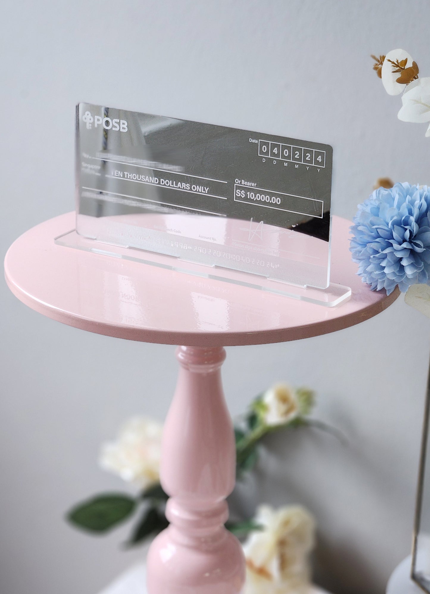 Self Standing Mock up Cheque - Silver Mirror Acrylic