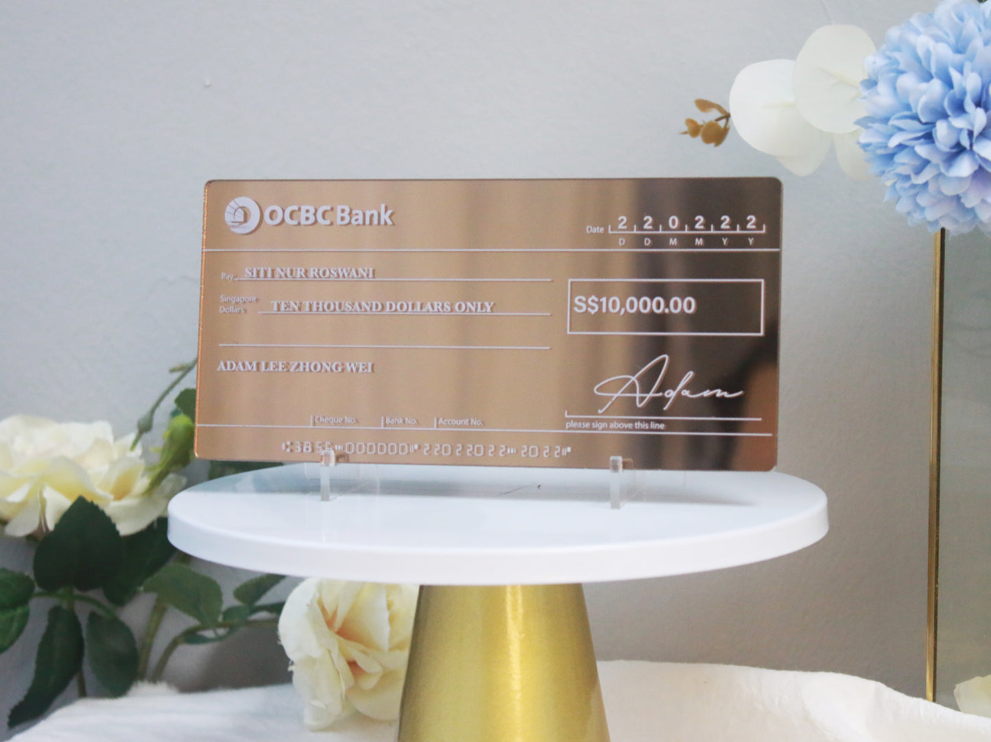 Bronze Mirror (White Printed Text) Mock up Cheque