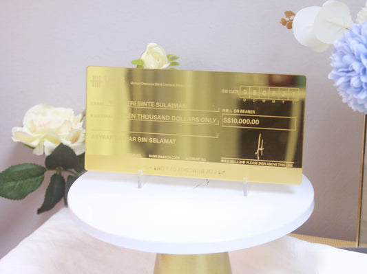 mock up cheque gold mirror mock cheque hantaran dulang tray 