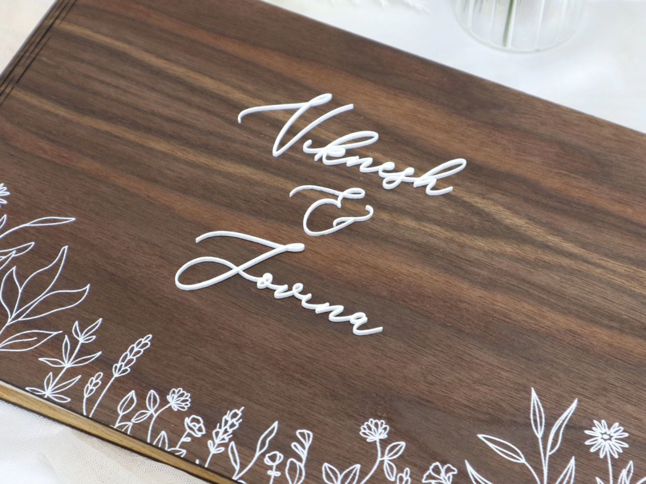 Wedding Guestbook - 'Botanical' Wooden Guestbook