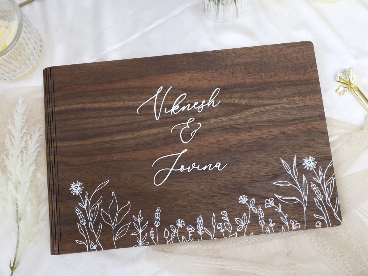 Wedding Guestbook - 'Botanical' Wooden Guestbook