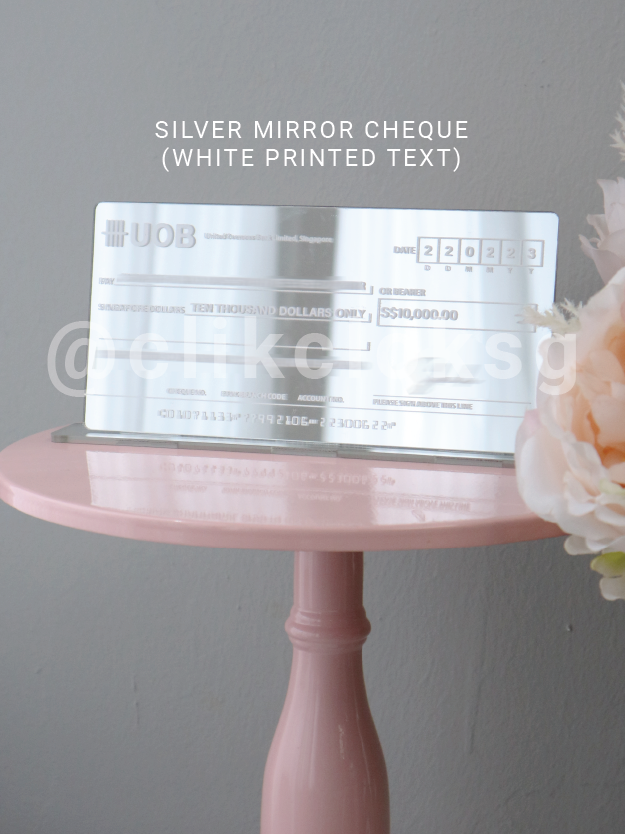 Self Standing Mock up Cheque - Silver Mirror Acrylic