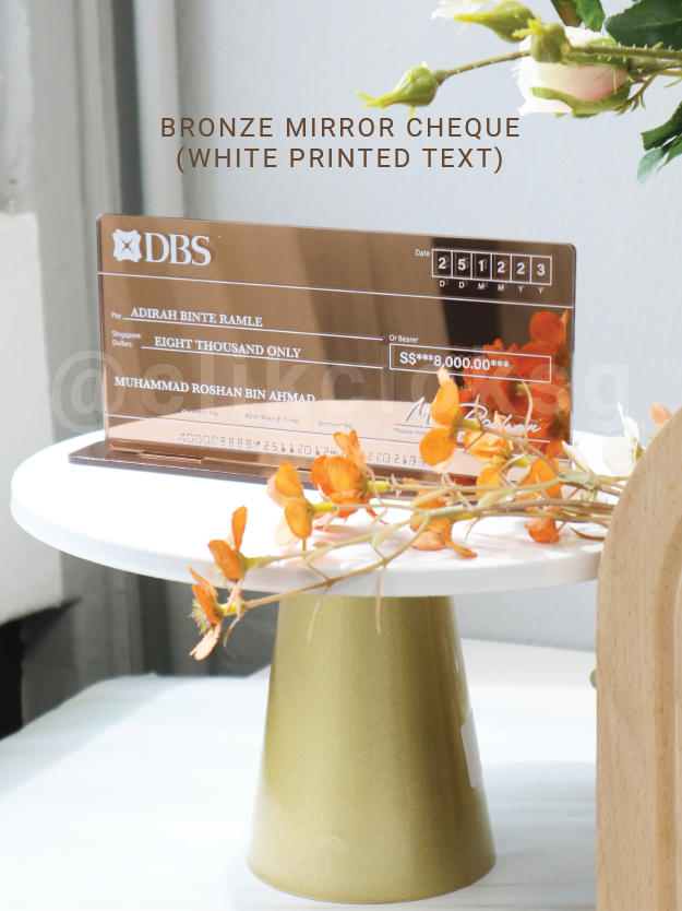 Self Standing Mock up Cheque - Bronze Mirror Acrylic