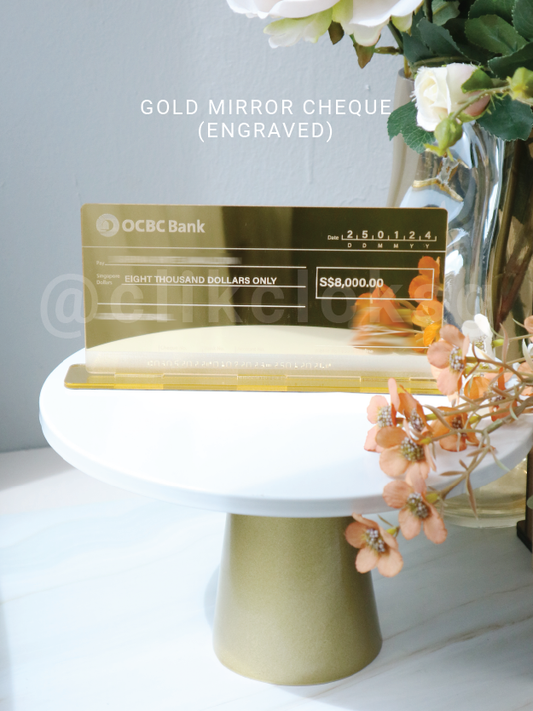 Self Standing Mock up Cheque - Gold Mirror Acrylic