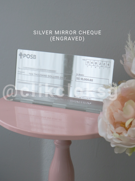 Self Standing Mock up Cheque - Silver Mirror Acrylic