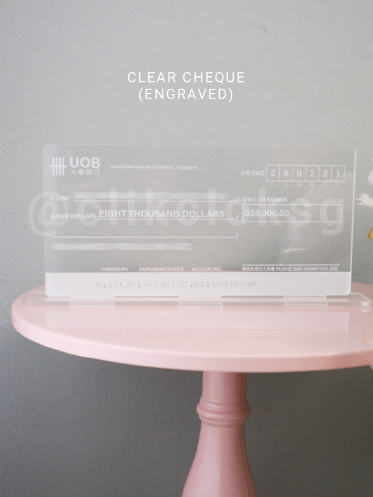 Self Standing Mock up Cheque Clear Acrylic