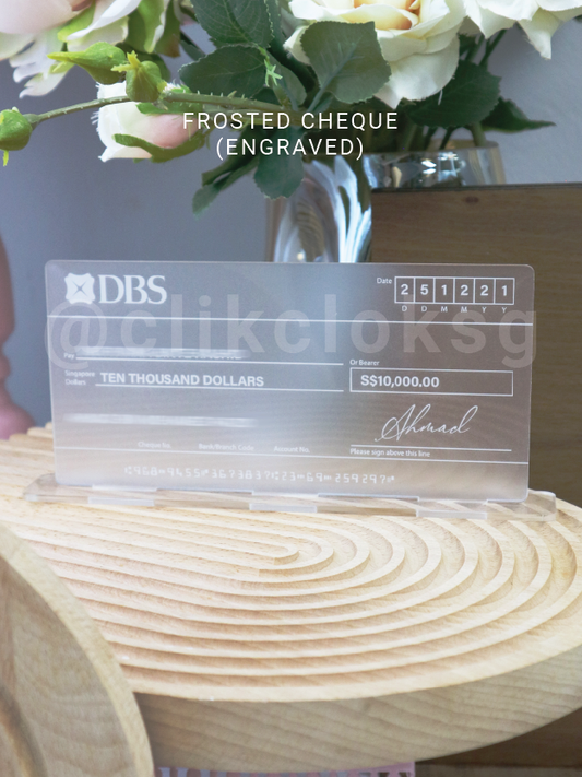 Self Standing Mock up Cheque Frosted Acrylic