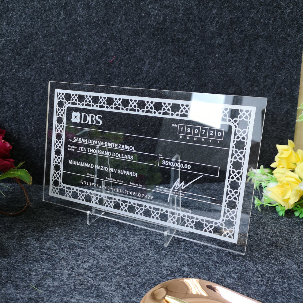 Cheque Frame Mock Cheque Hantaran - Clear Acrylic Ornament Frame Display Cheque ...