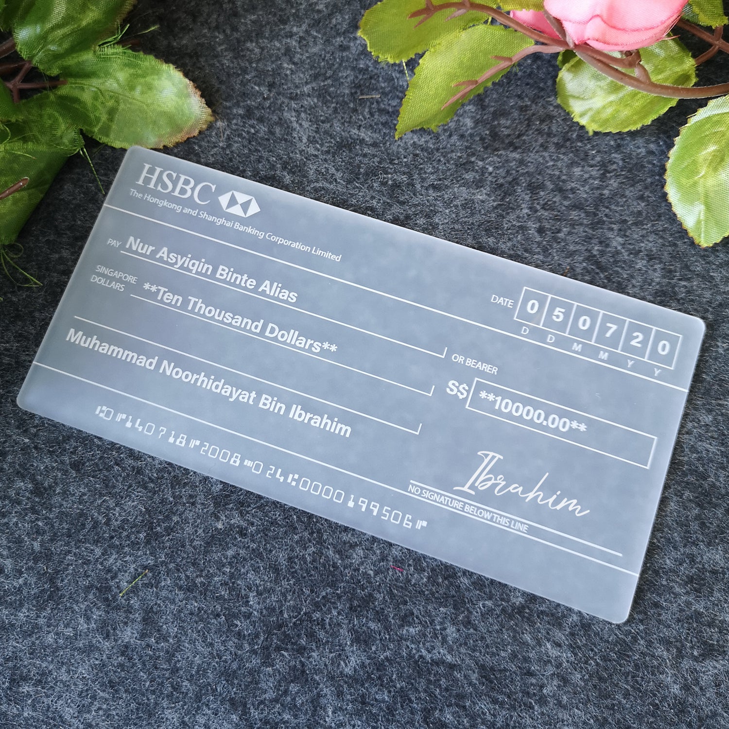 Acrylic Cheque Frosted Acrylic Mock Up Cheque - Clik Clok