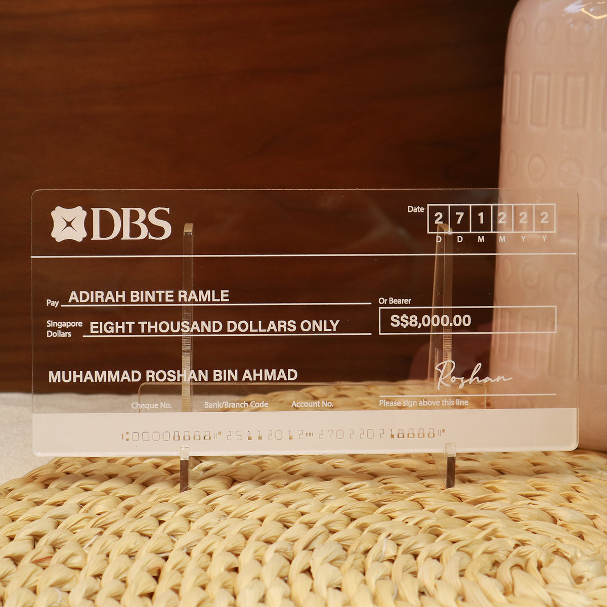 Cheque Frame Mock Cheque Hantaran - Clear Acrylic Mock up Cheque - Clik Clok