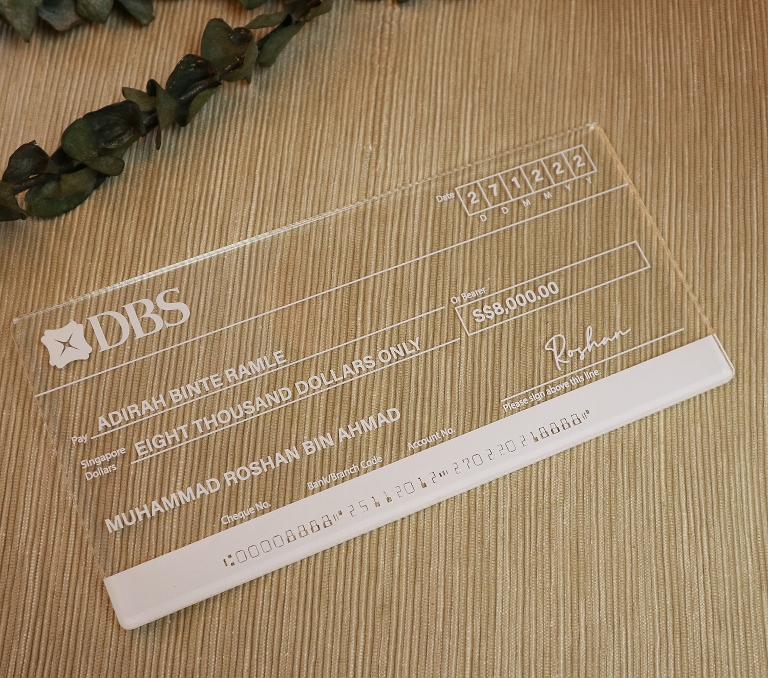 Acrylic Cheque Mock Cheque Hantaran - Clear Acrylic Mock up Cheque - Clik Clok