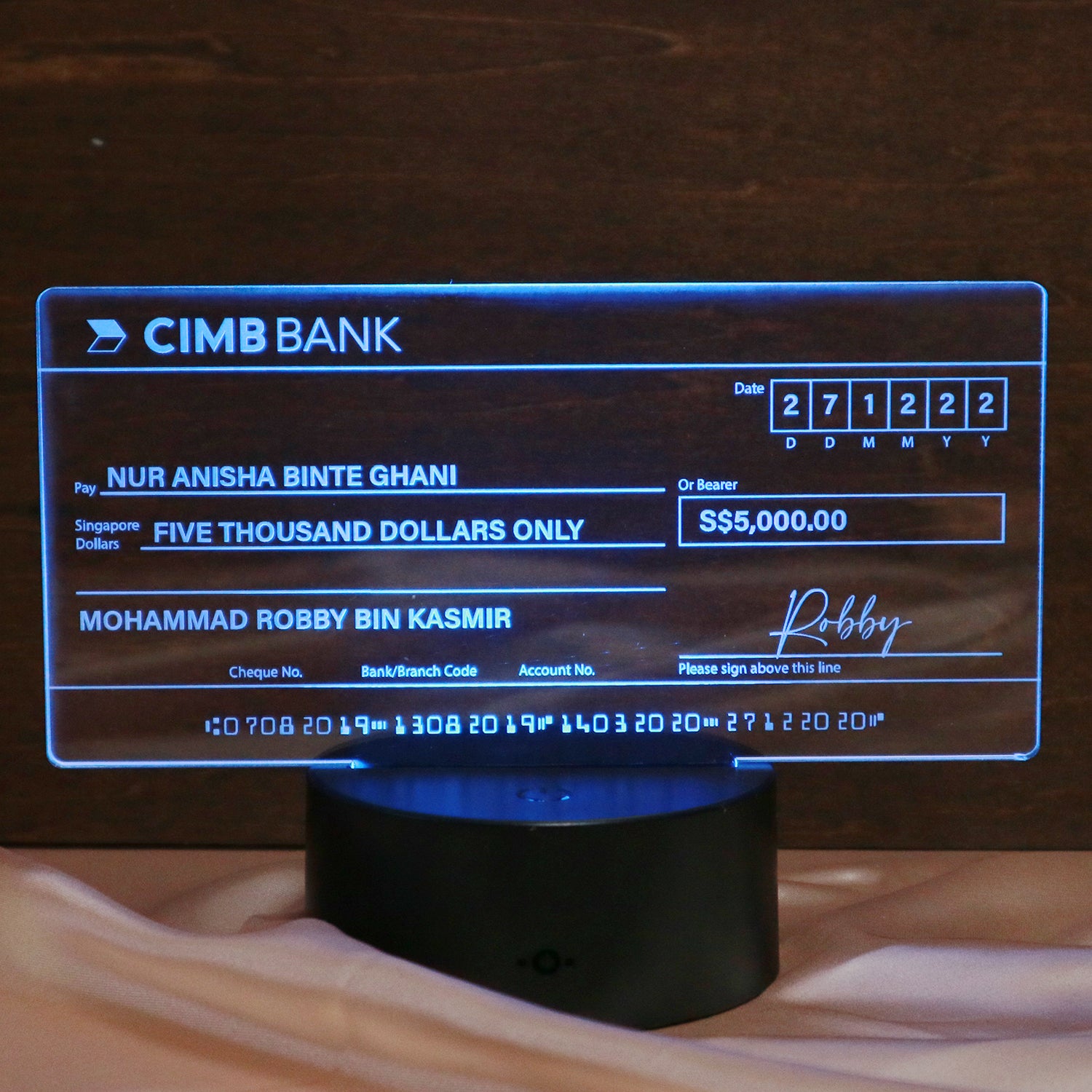 Mock up Cheque with LED Light - Clik Clok
